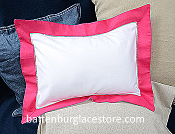 Baby pillow sham.White with Raspberry Sorbet border.12x16"pillow - Click Image to Close
